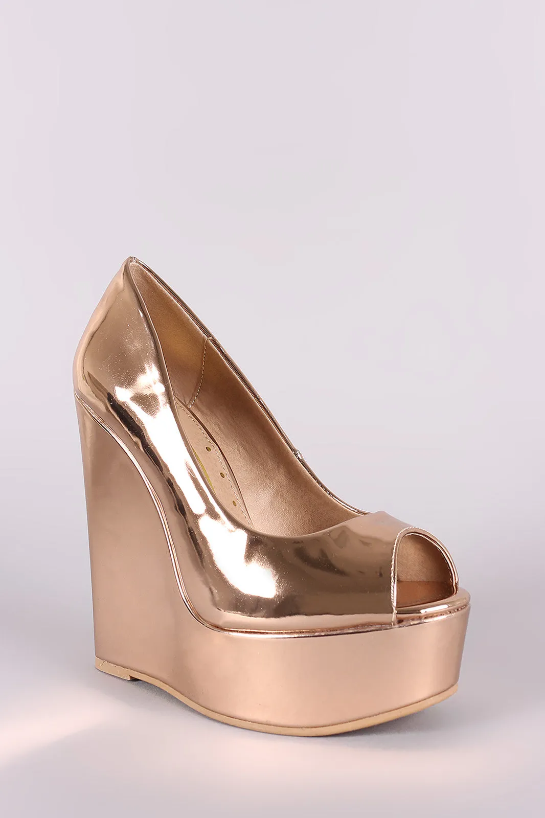 Peep Toe Vegan Patent Leather Platform Wedge