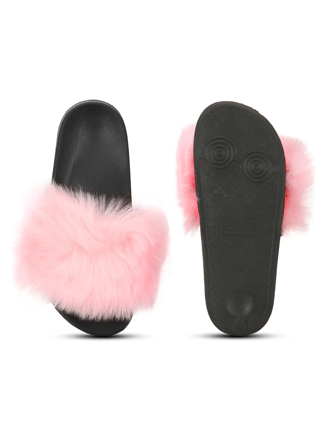 Pink Black Fur Sliders