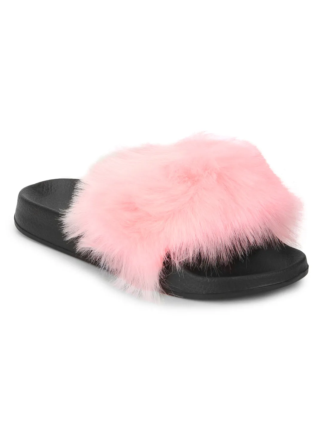 Pink Black Fur Sliders