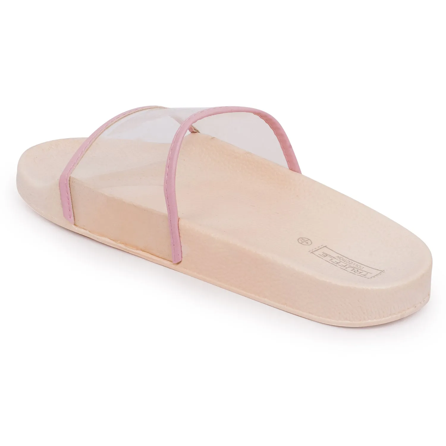 Pink Perspex Strap Flat Sliders