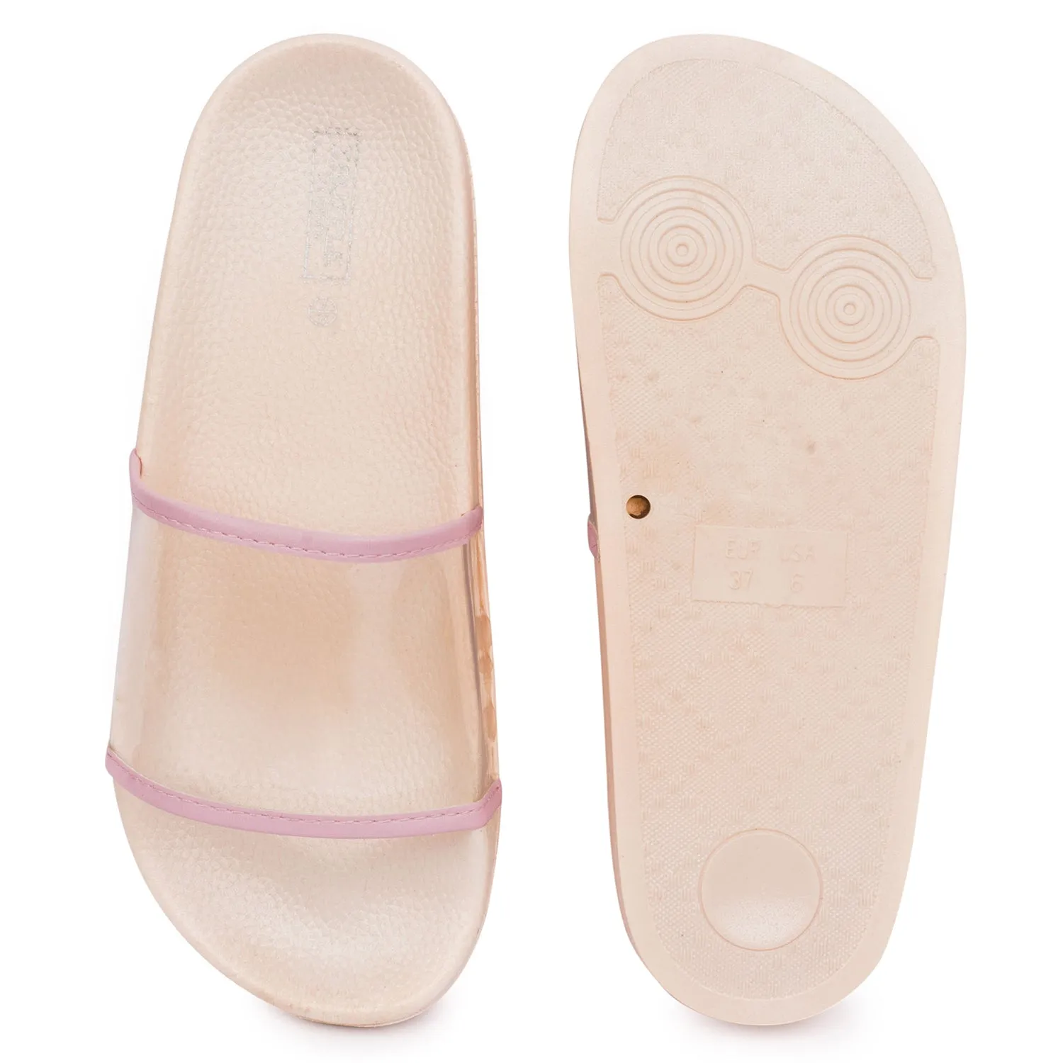 Pink Perspex Strap Flat Sliders