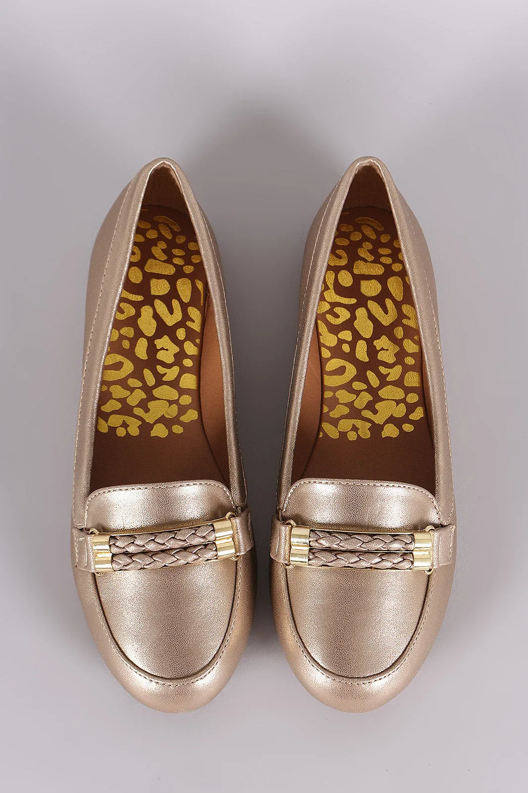 Qupid Metallic Double-Strand Slip-On Loafer Flat