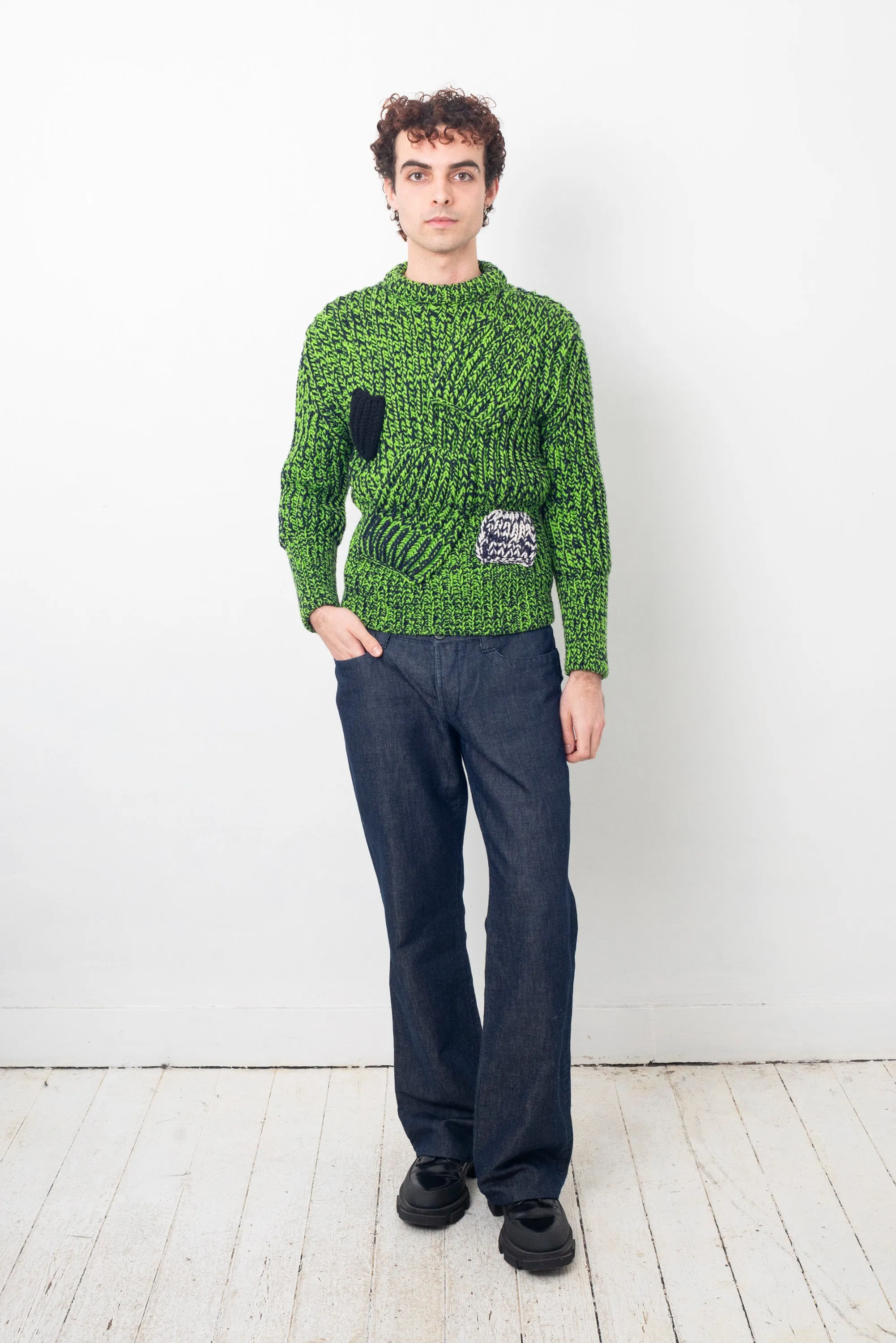 Raf Simons x Sterling Ruby FW 2014 bright green knit sweater