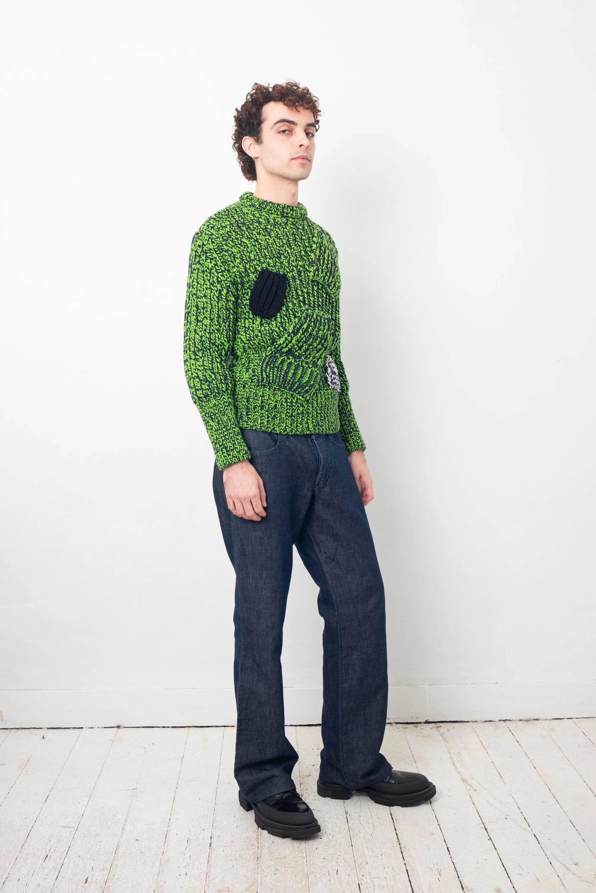 Raf Simons x Sterling Ruby FW 2014 bright green knit sweater