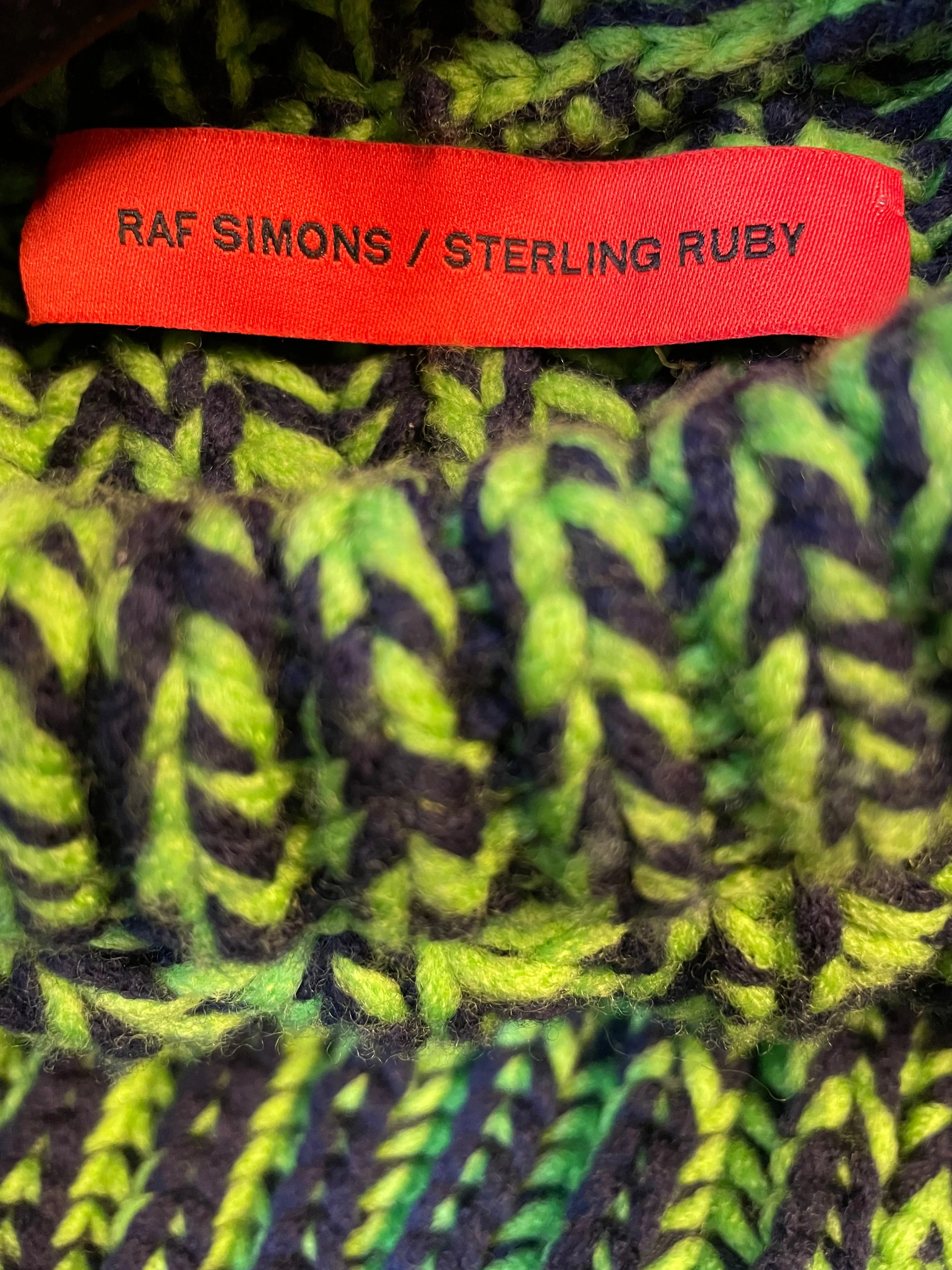 Raf Simons x Sterling Ruby FW 2014 bright green knit sweater