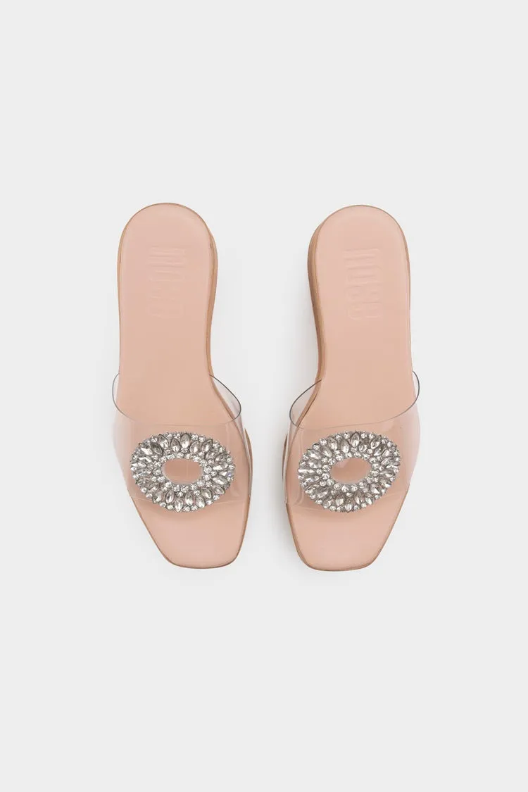 RHINESTONE DÉCOR CLEAR WEDGE SLIDE