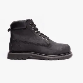 RICK Mens Leather Work Boots Black