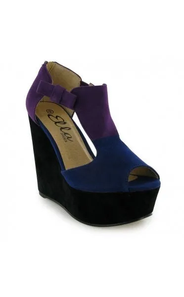 Rio T Bar Platform Wedge Shoes In Purple