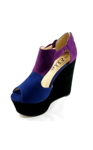 Rio T Bar Platform Wedge Shoes In Purple