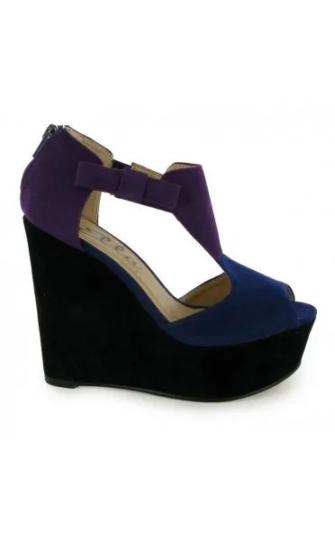 Rio T Bar Platform Wedge Shoes In Purple