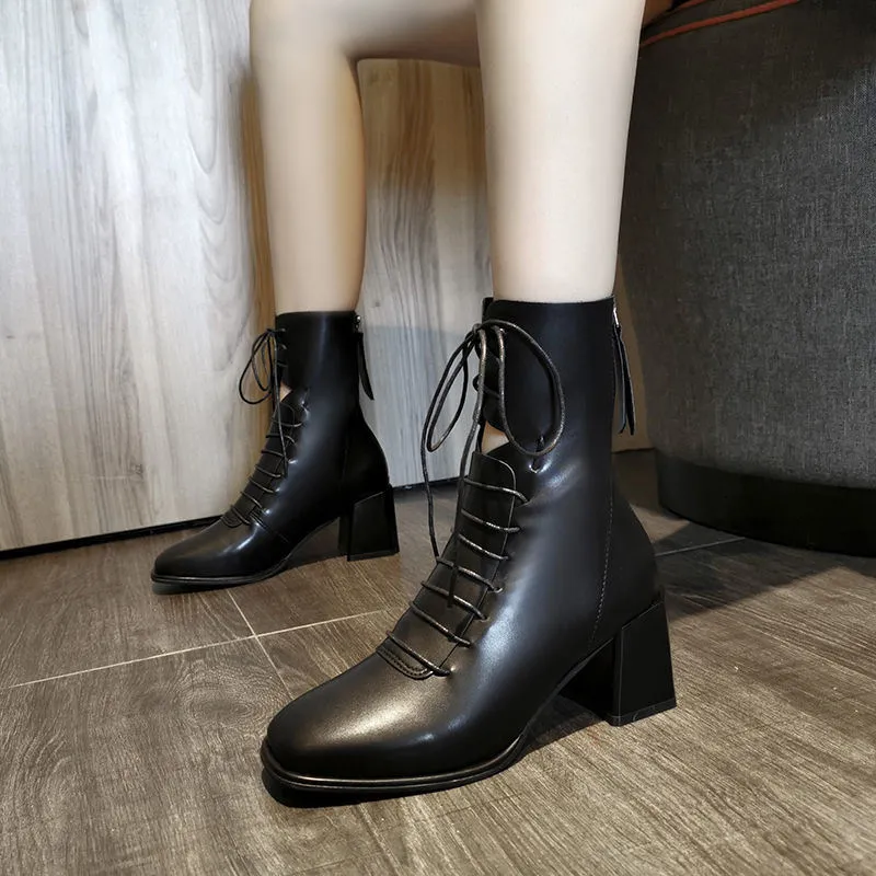 Spring Women White Boots Autumn Fashion Black Leather Platform Classy Combat Mid-Calf Boots