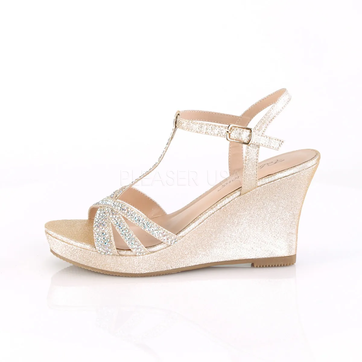 T-Strap Wedge Heel Platform Champagne Sandals