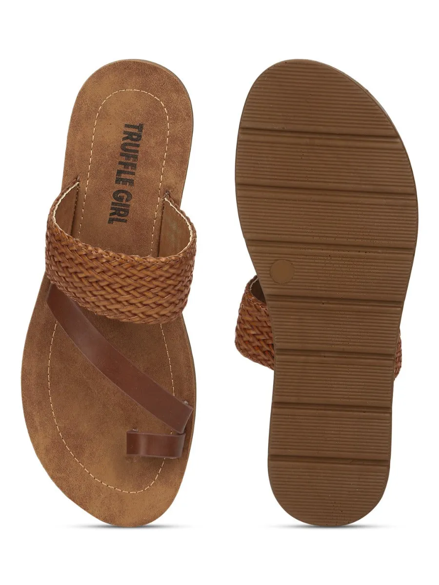 Tan PU Flat Slip Ons