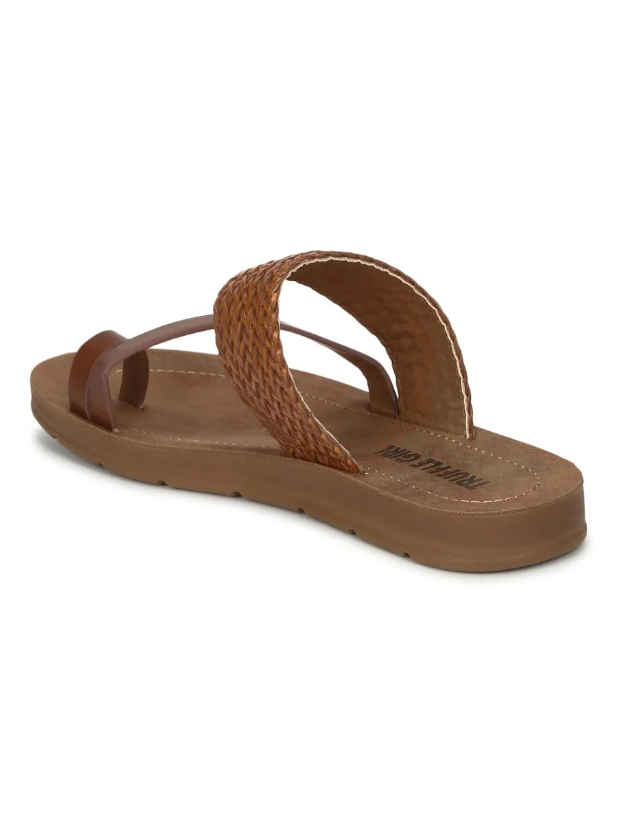 Tan PU Flat Slip Ons