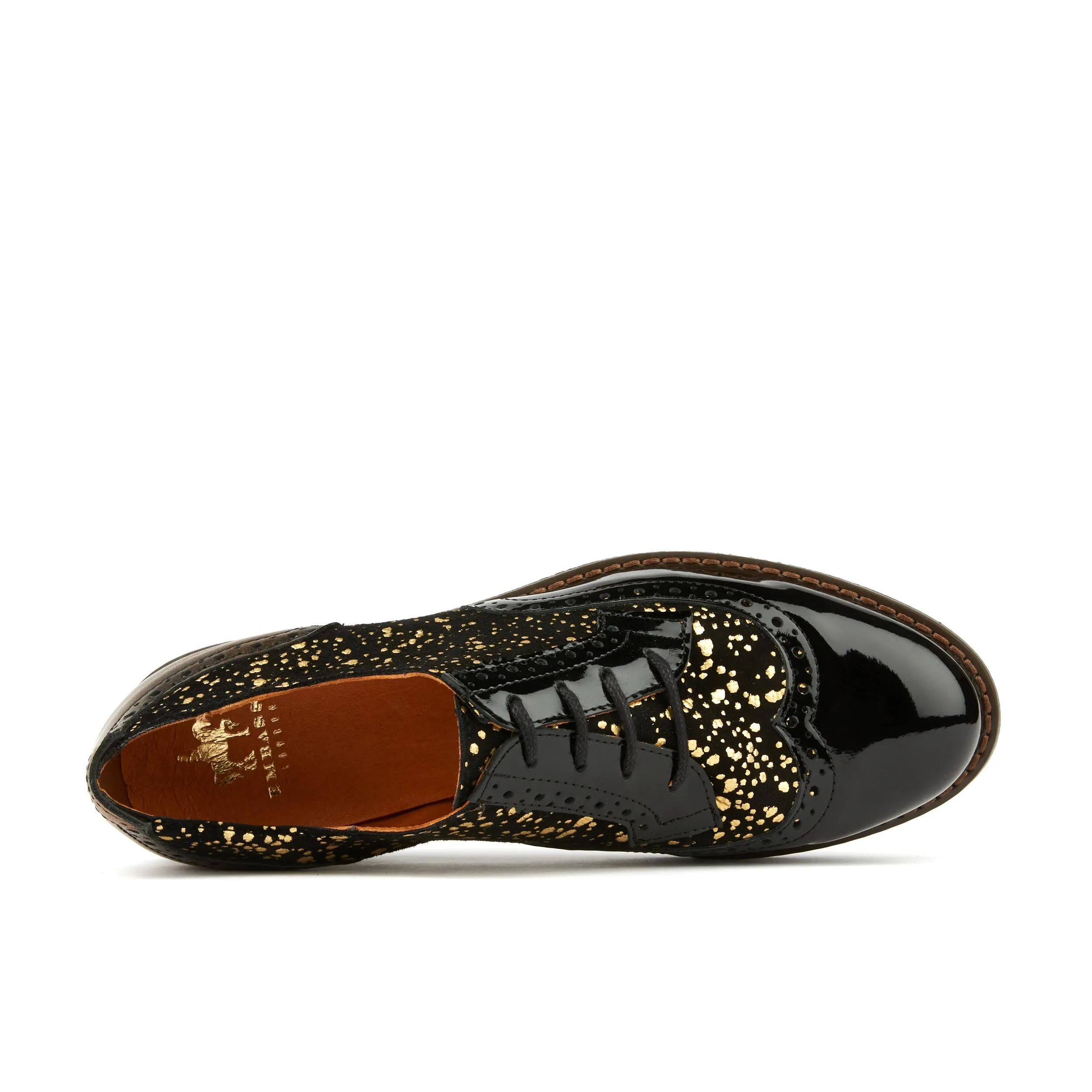 The Artist - Black & Gold - Women's derby shoe in golden paint drops on black leather