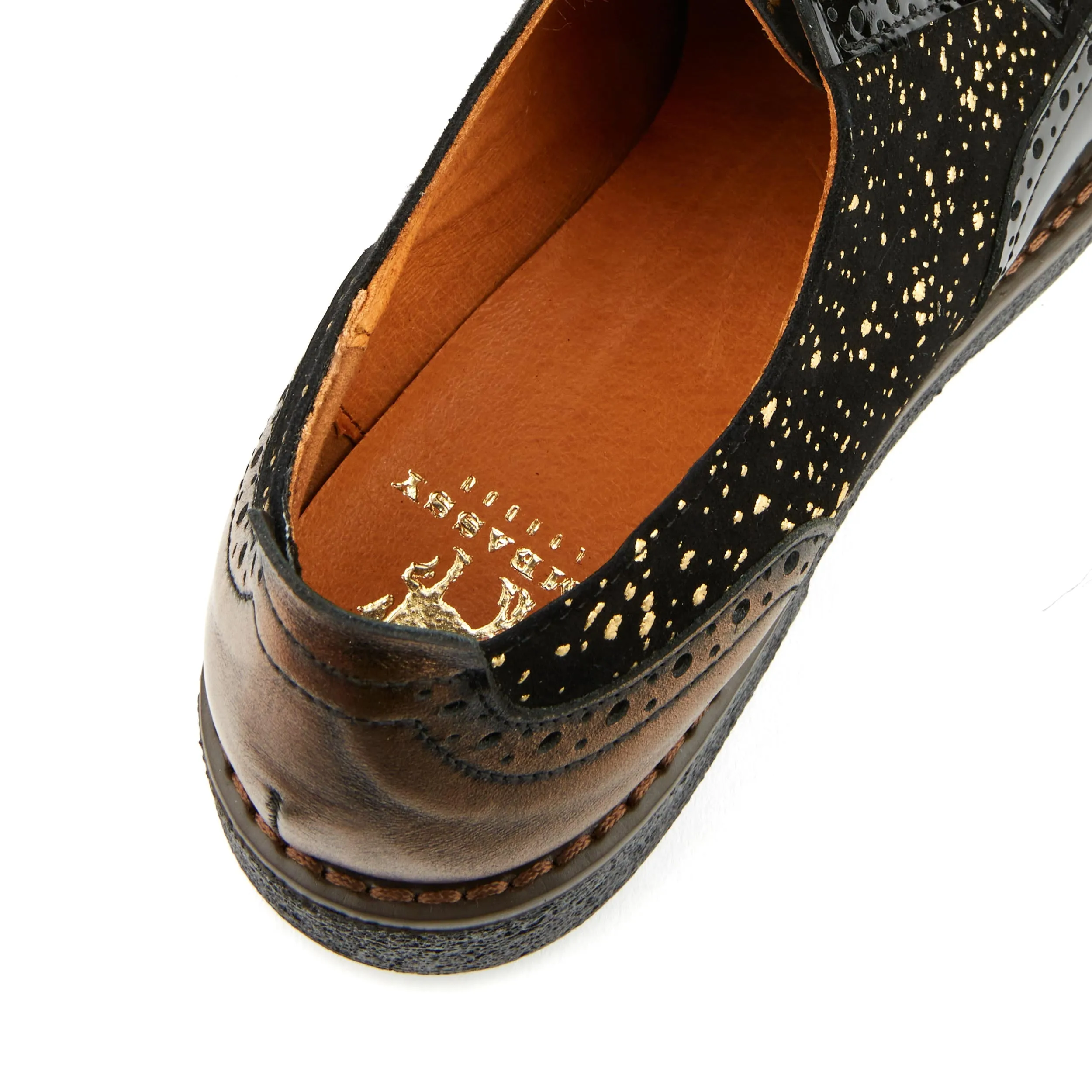 The Artist - Black & Gold - Women's derby shoe in golden paint drops on black leather