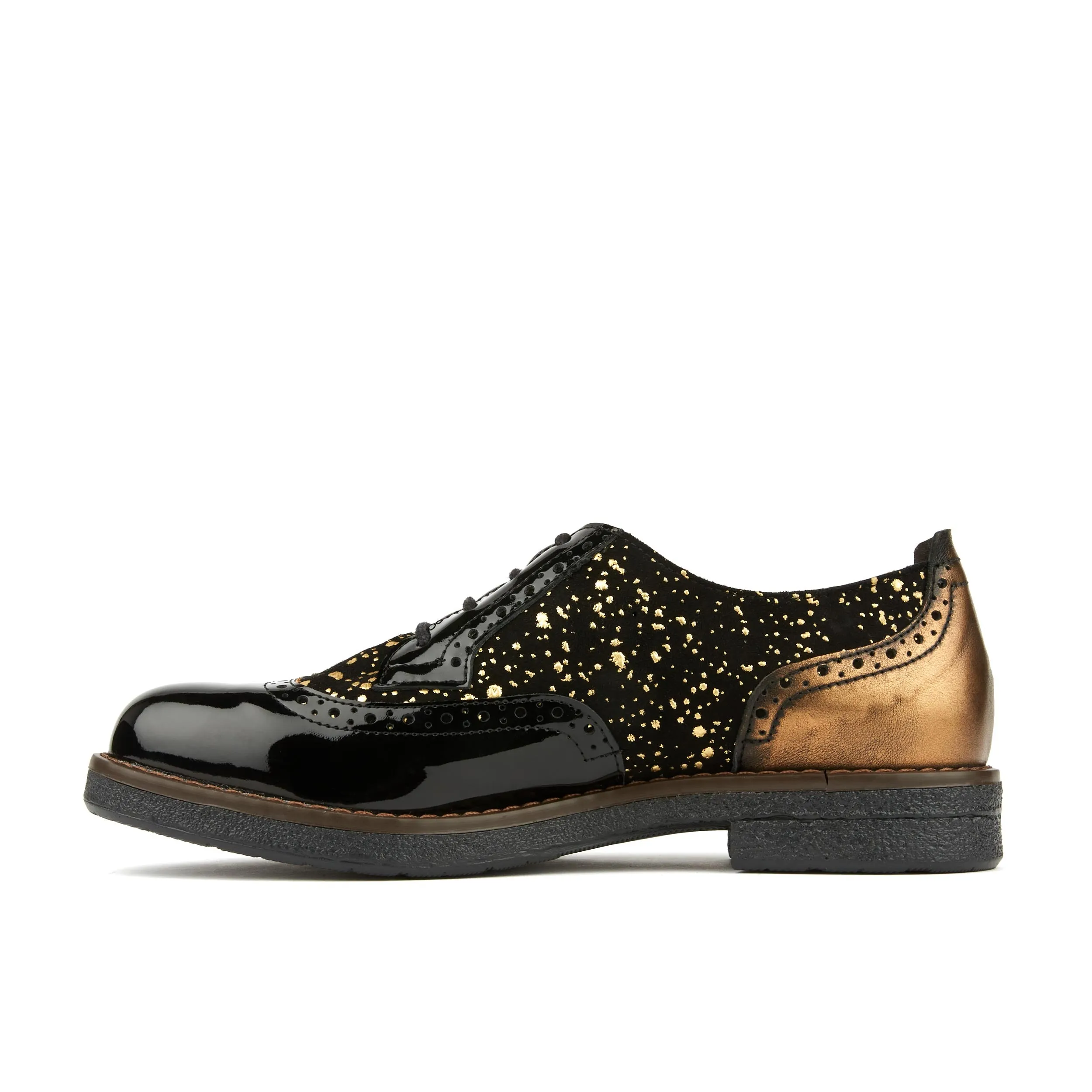 The Artist - Black & Gold - Women's derby shoe in golden paint drops on black leather