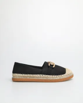 Tomaz YX147 Ladies Espadrille Buckle Flats (Black)