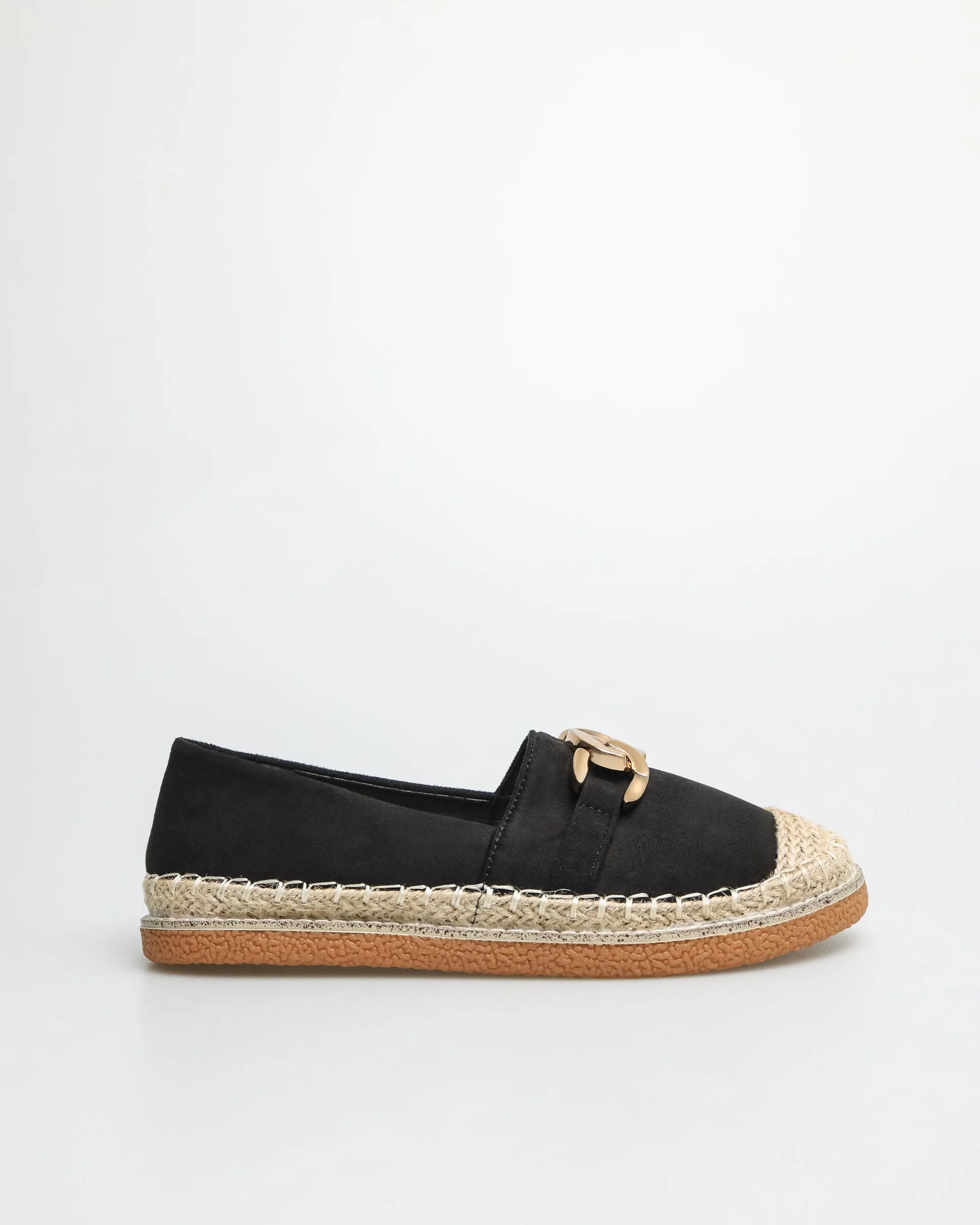 Tomaz YX147 Ladies Espadrille Buckle Flats (Black)