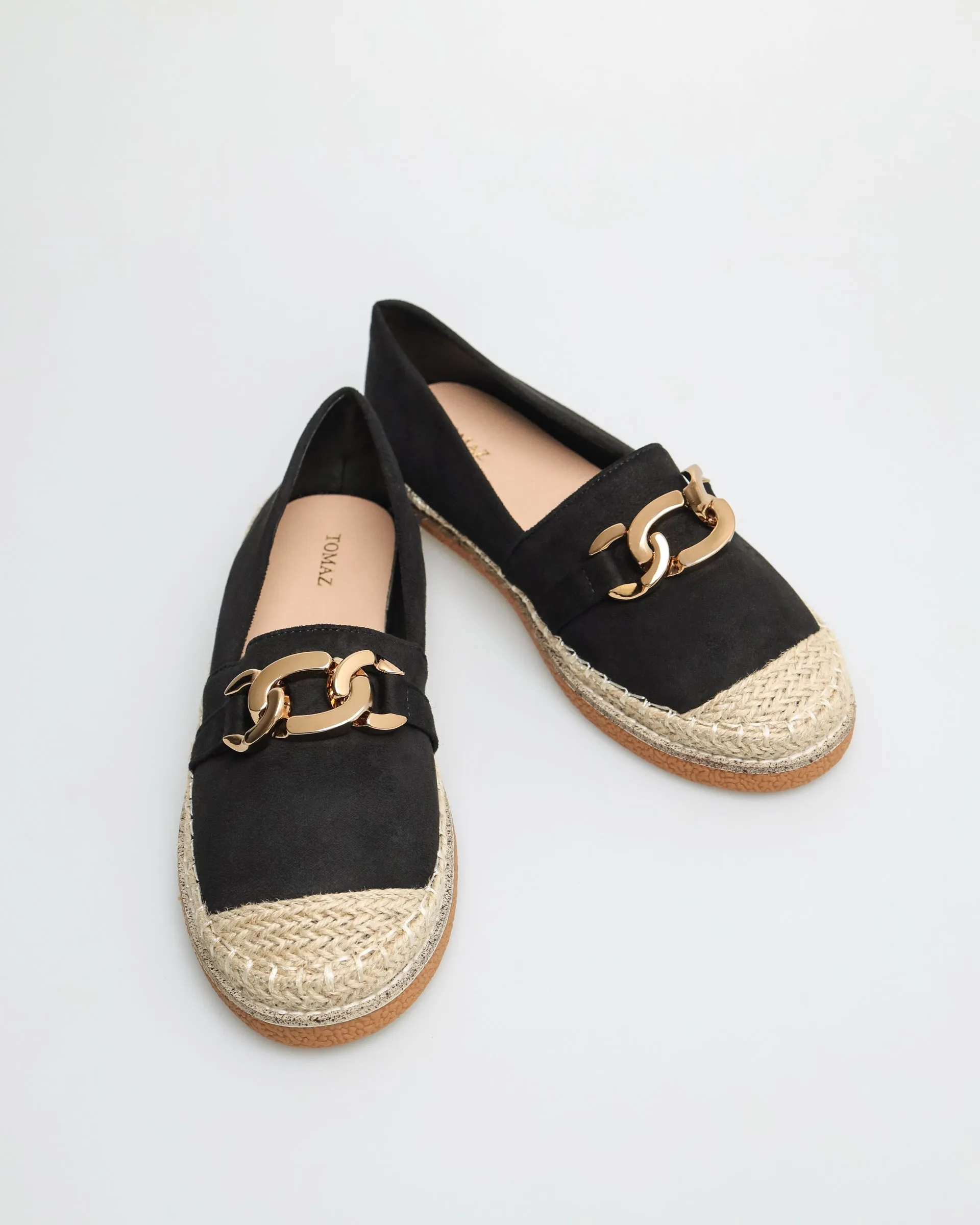 Tomaz YX147 Ladies Espadrille Buckle Flats (Black)