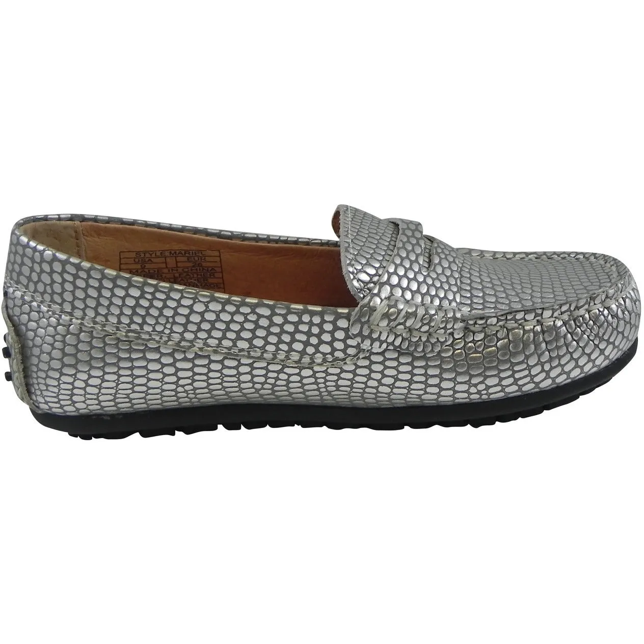 Umi Girl's Mariel Snake Print Slip On Moccasin Loafer Shoe Flats Silver