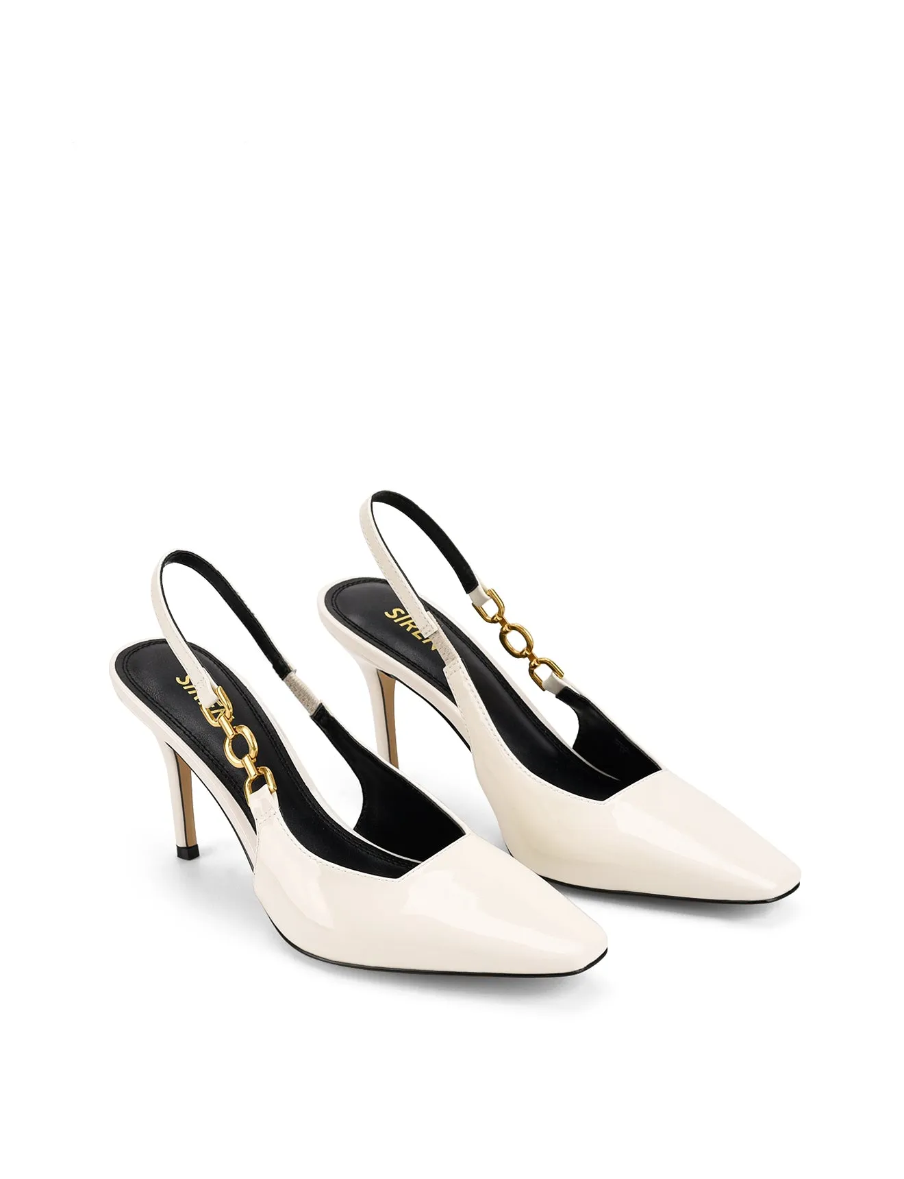 Venus Slingback Stiletto Heels - Chalk White Patent Leather