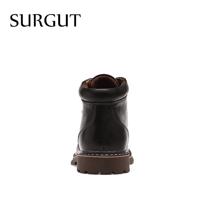 Vintage Men Lace-Up Autumn Winter Cow Split Leather Boots Men Waterproof Work Tooling Casual Ankle Men Boots