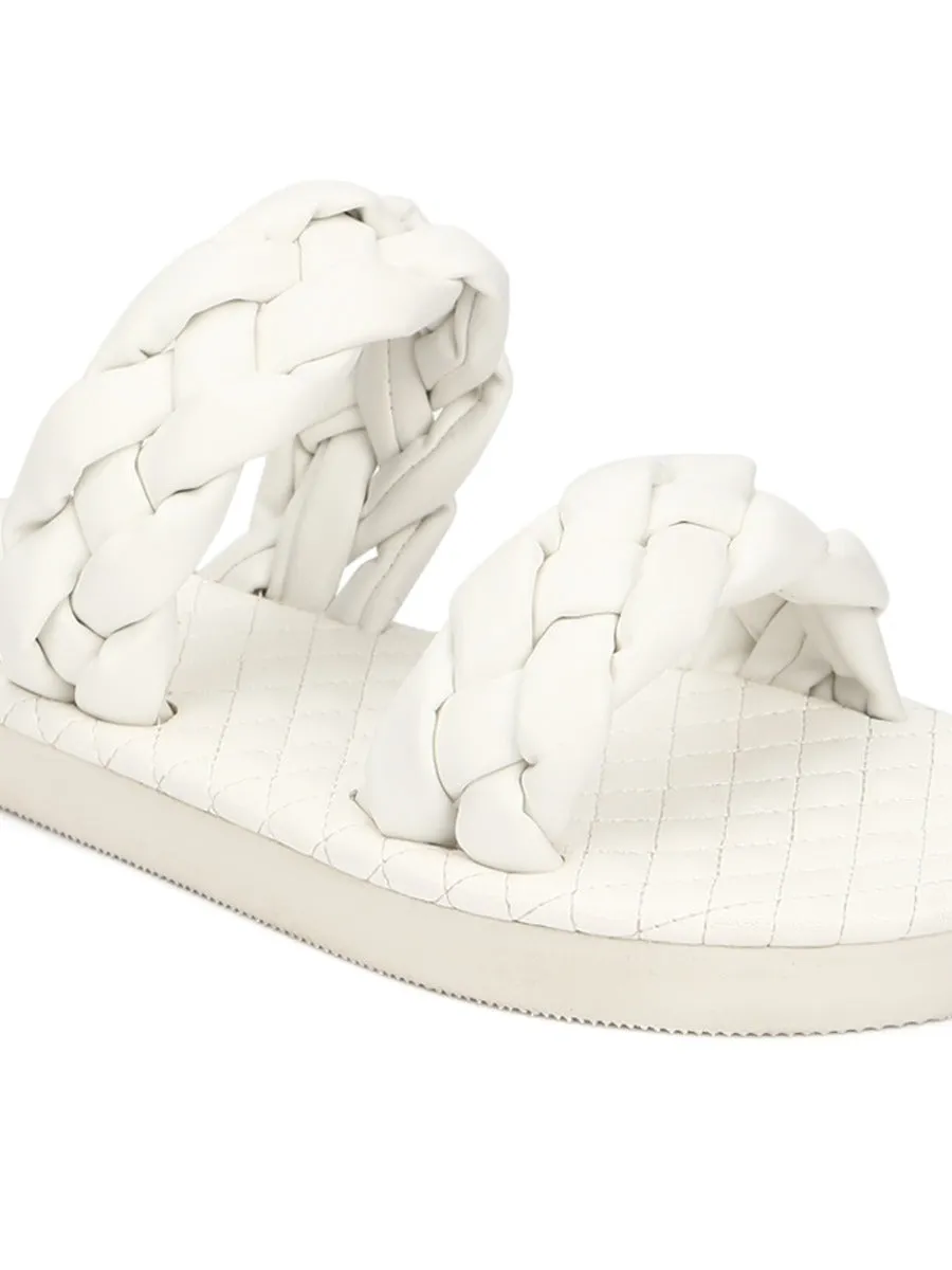 White PU Braided Strap Slides