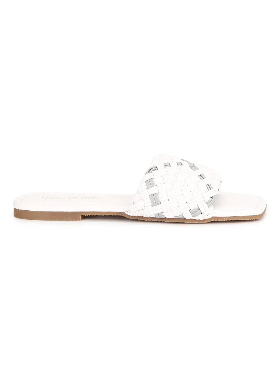 White PU Slides With Knotted Details