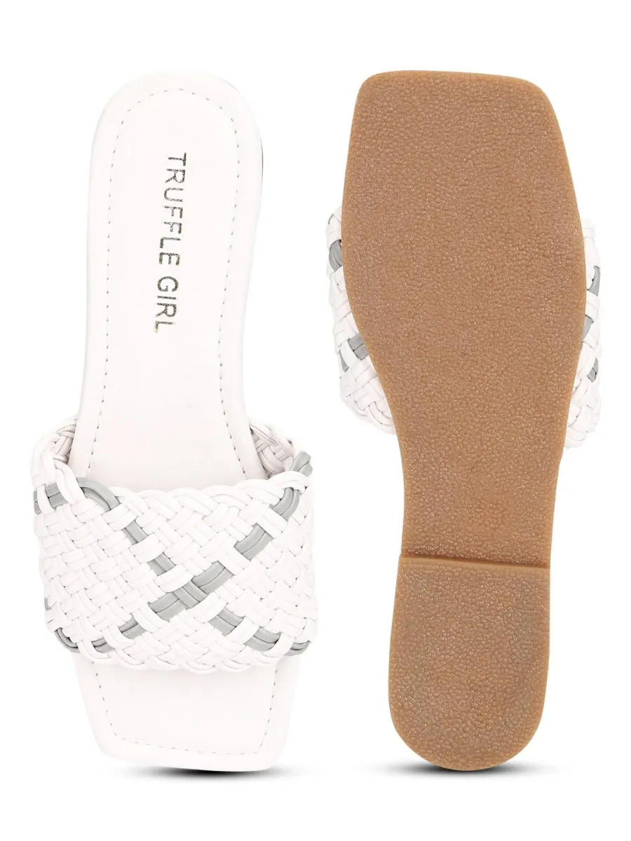 White PU Slides With Knotted Details