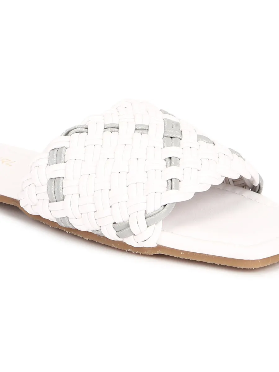 White PU Slides With Knotted Details