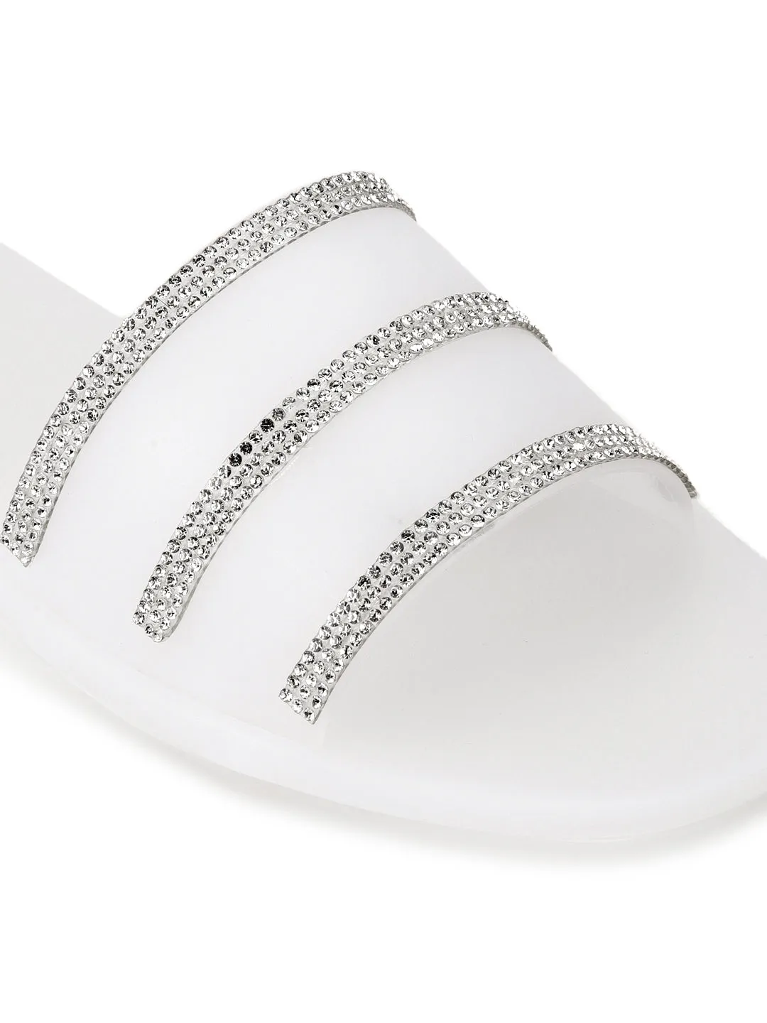 White PVC Clear Diamante Slip On Flats