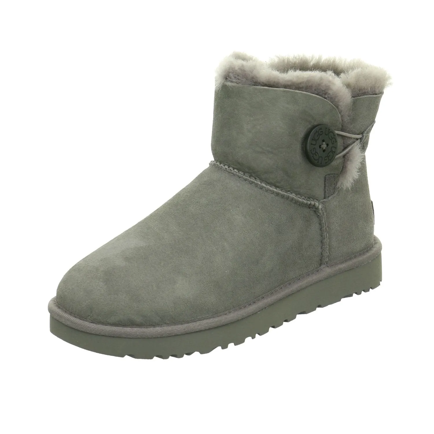 Women's Shoes UGG MINI BAILEY BUTTON II Suede & Sheepskin Boots 1016422 GREY