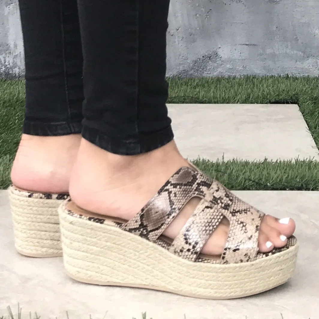 Zelle Snakeskin & Tweed Platform Wedges