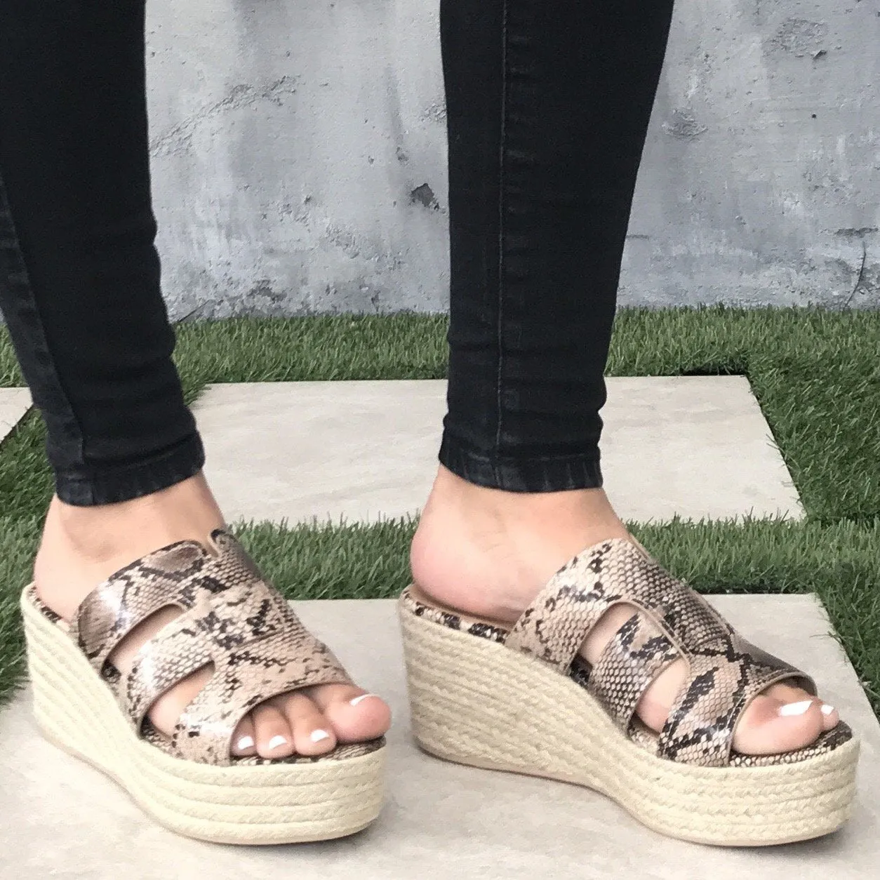 Zelle Snakeskin & Tweed Platform Wedges