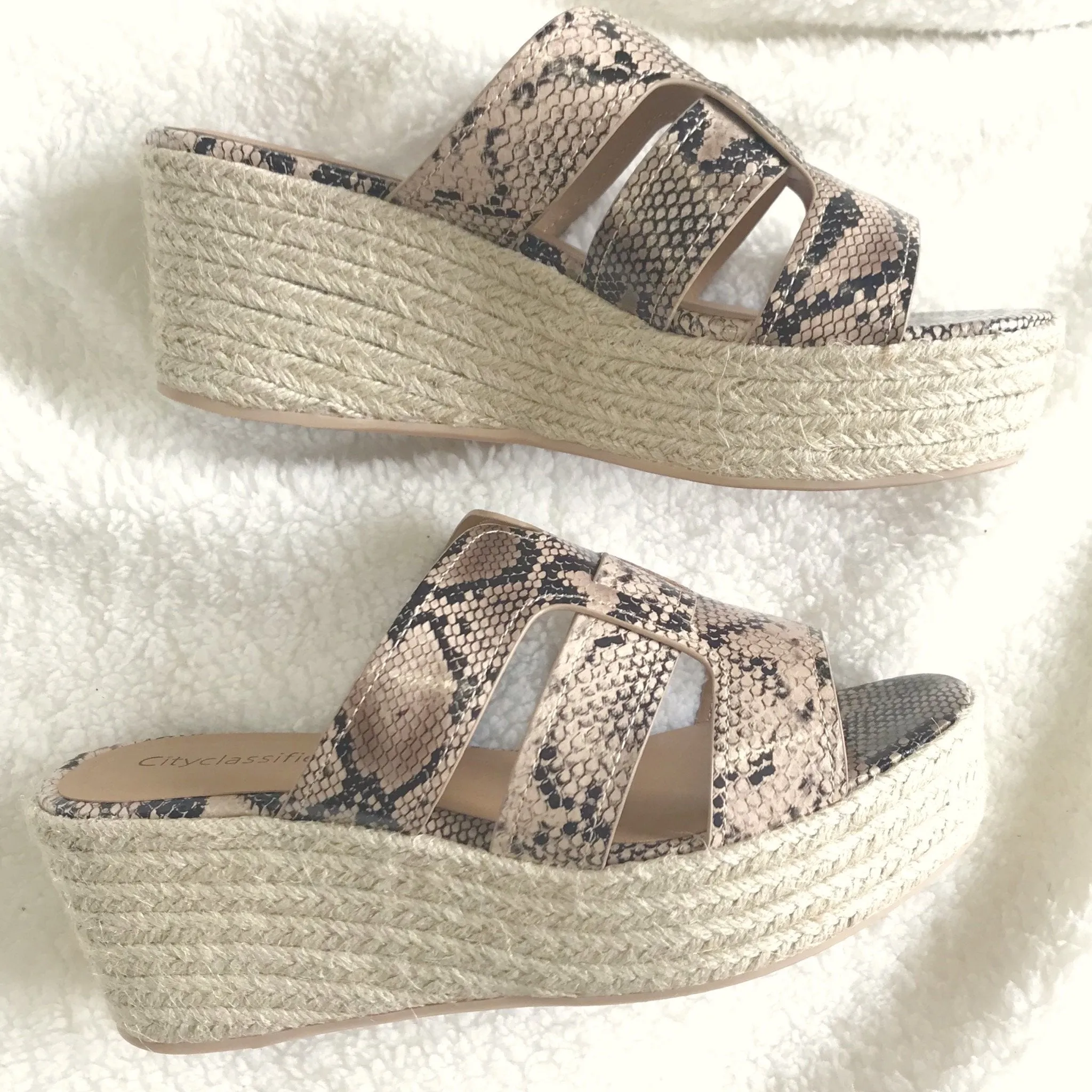 Zelle Snakeskin & Tweed Platform Wedges