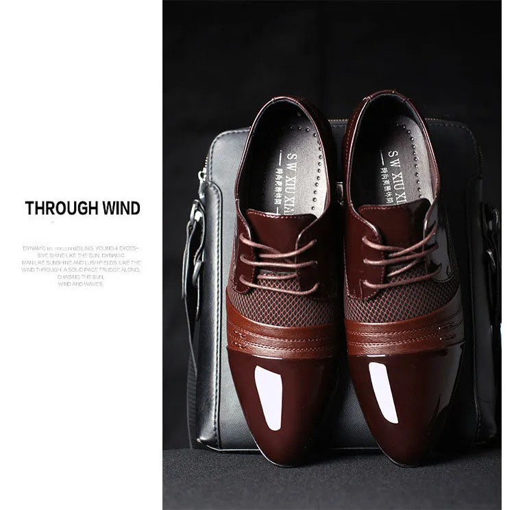 ZXQ Black Brown Men Dress Shoes, Men Business Flat Shoes